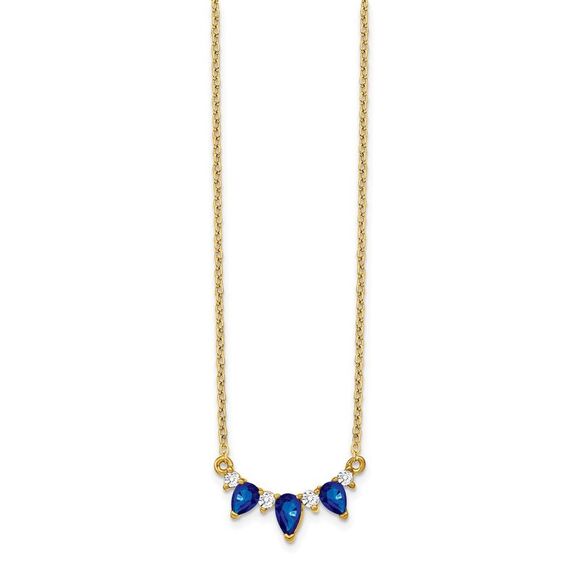 Kazi Luxury 14k Yellow Gold Pear Sapphire and Diamond 18 inch Necklace